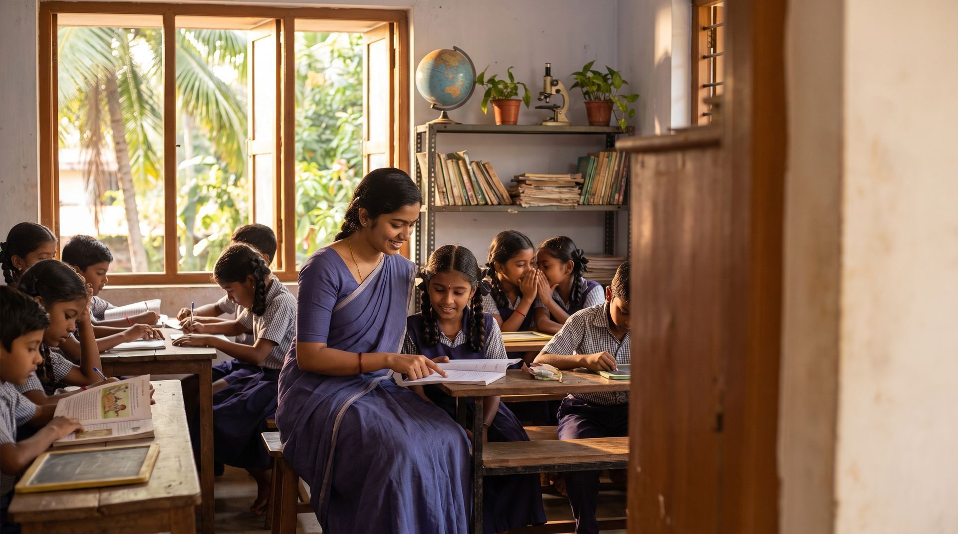 Children studying in a rural classroom